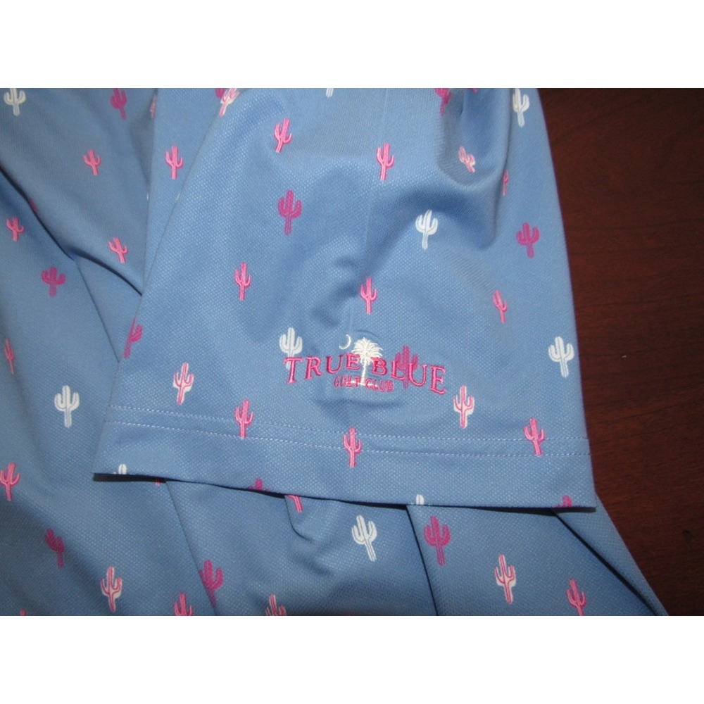 Straight Down Mens Performance Golf Polo Blue Cactus Print True Blue Golf Club M - Picture 5 of 6